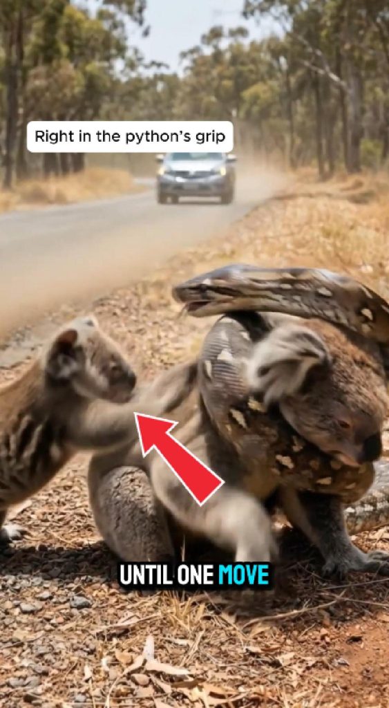 Python Eating Koala A giant python had tightly grabbed a koala, a brave woman took the ...