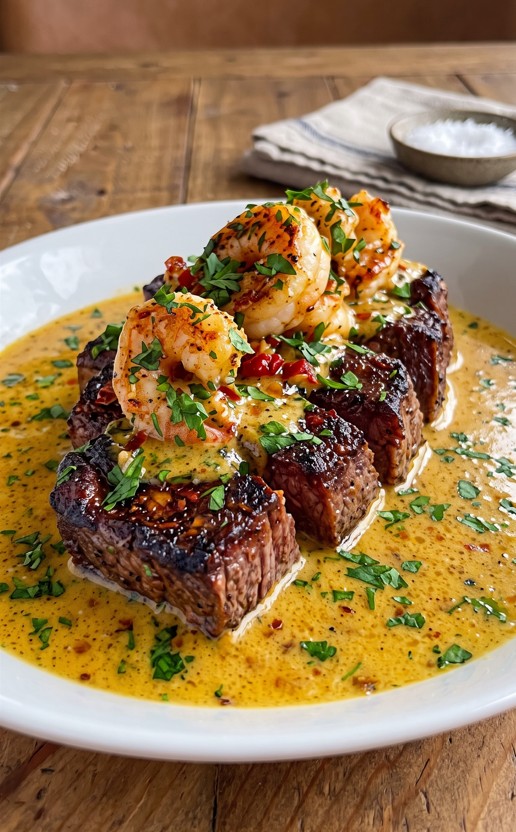 Cajun seasoned steak developing a golden crust in a skillet