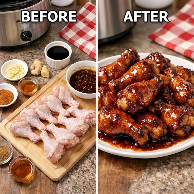 Sticky barbecue chicken drumsticks with dark caramelized glaze