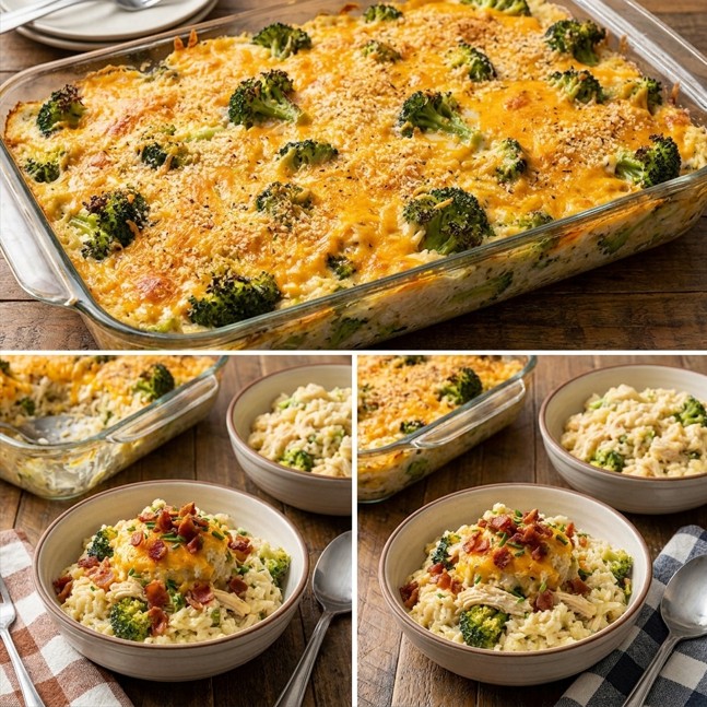 Serving of creamy cheesy chicken casserole with pasta and parsley