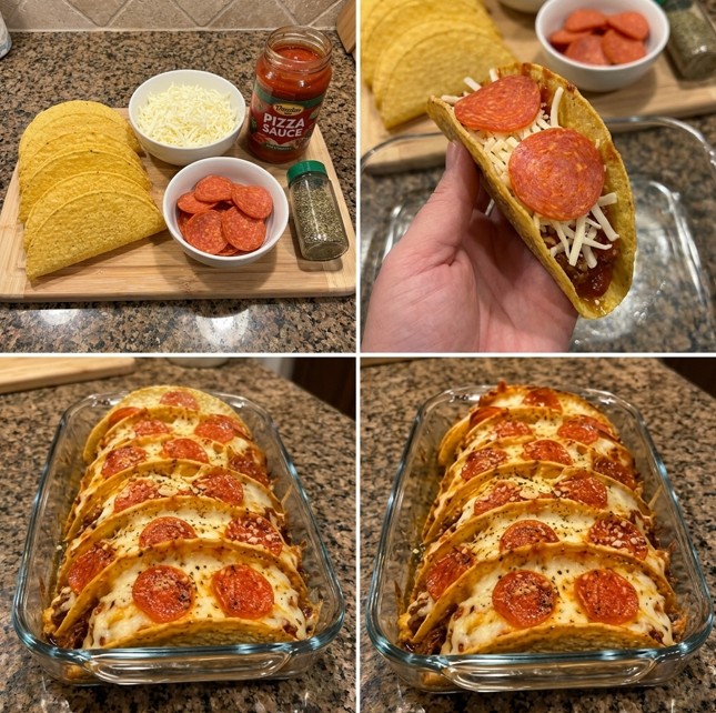 Crispy ground beef pizza tacos served warm with pizza sauce