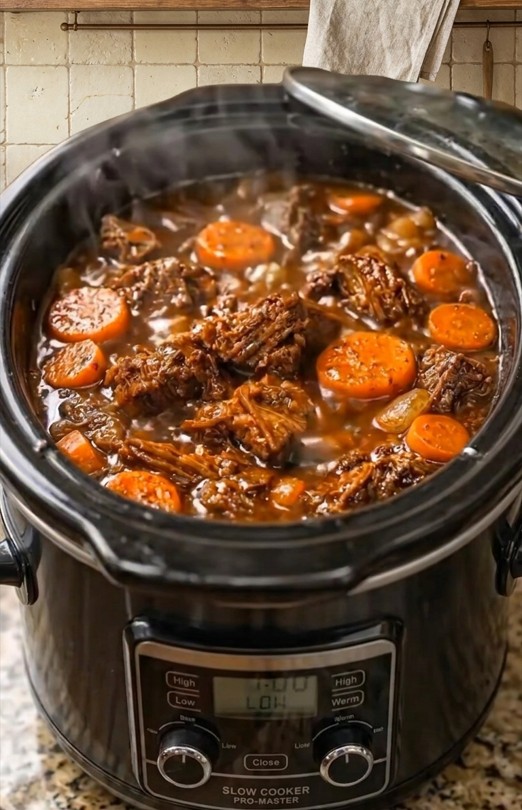 Slow cooker pot roast with tender beef carrots and rich gravy