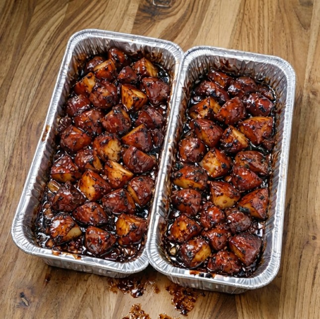Sticky roasted baby potatoes with BBQ sauce garlic and fresh parsley